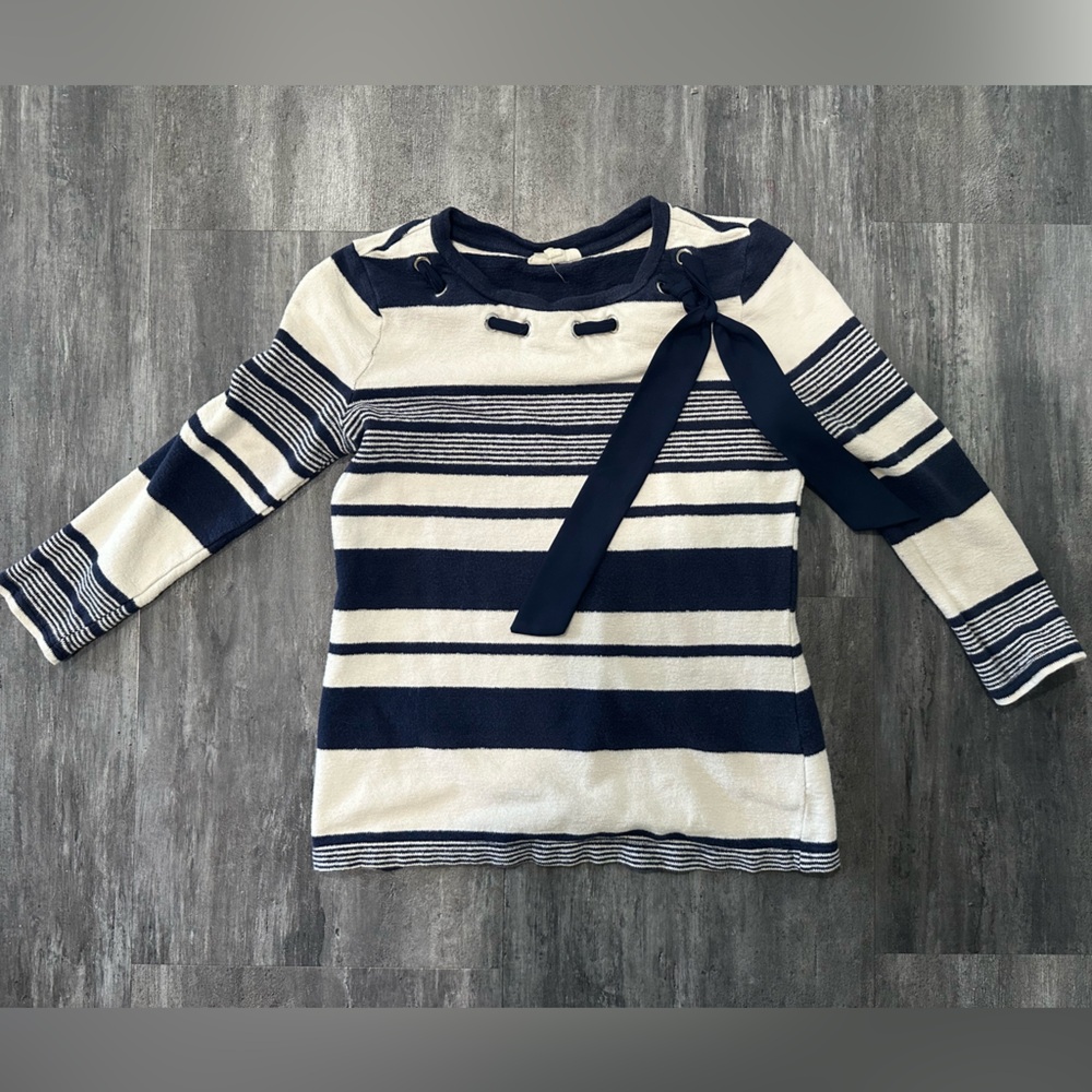 Macy's Navy and White/Cream Striped Sweater - Picture 2 of 2